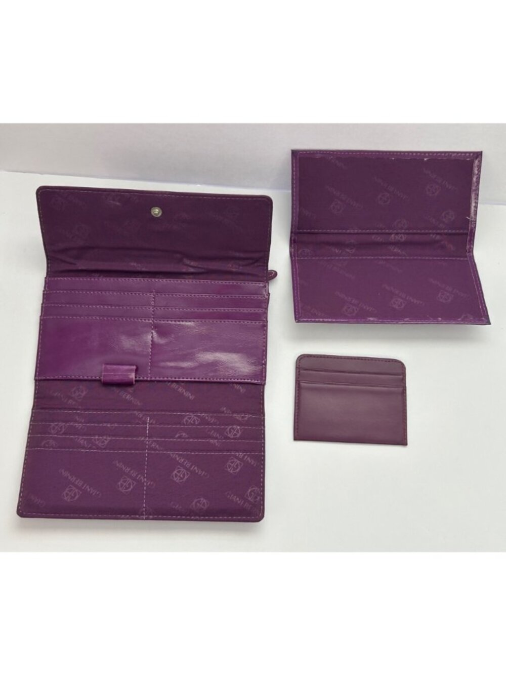 Giani Bernini Purple Leather Wallet Clutch Snap Closure Card Slots Zippered Coin - Picture 7 of 10